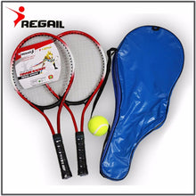 Load image into Gallery viewer, Juego de 2 raquetas de tenis para adolescentes para entrenamiento raqueta de tenis fibra de carbono Material de acero superior cuerda de tenis con bola gratis